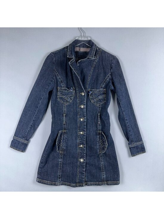 Lou Lou Premium Dresses & Skirts - Jou Jou Premium Denim Dress Size Small Button Down Long Sleeve Notch Lapel